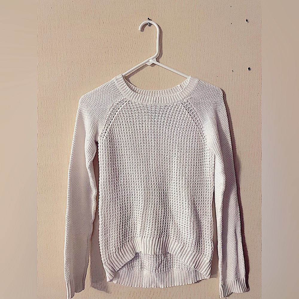 Aeropostale White Cable Knit Crochet Crew Neck Long Sleeve Cozy Sweater Size XS